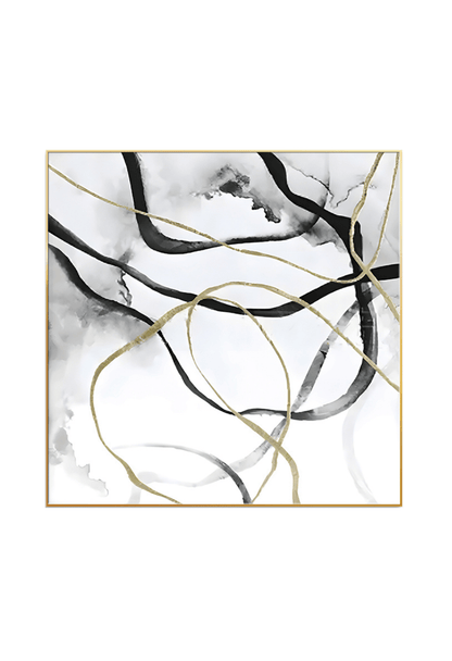 Black Gold and Grey Geometric Abstract Canvas Print Wall Art 80x80 cm Set Minimalist Diptych | CP032041