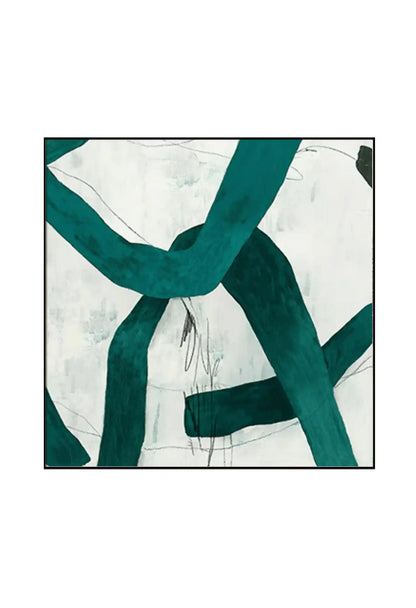 Emerald Green and White Abstract Line Diptych Canvas Print Wall Art | CP033034