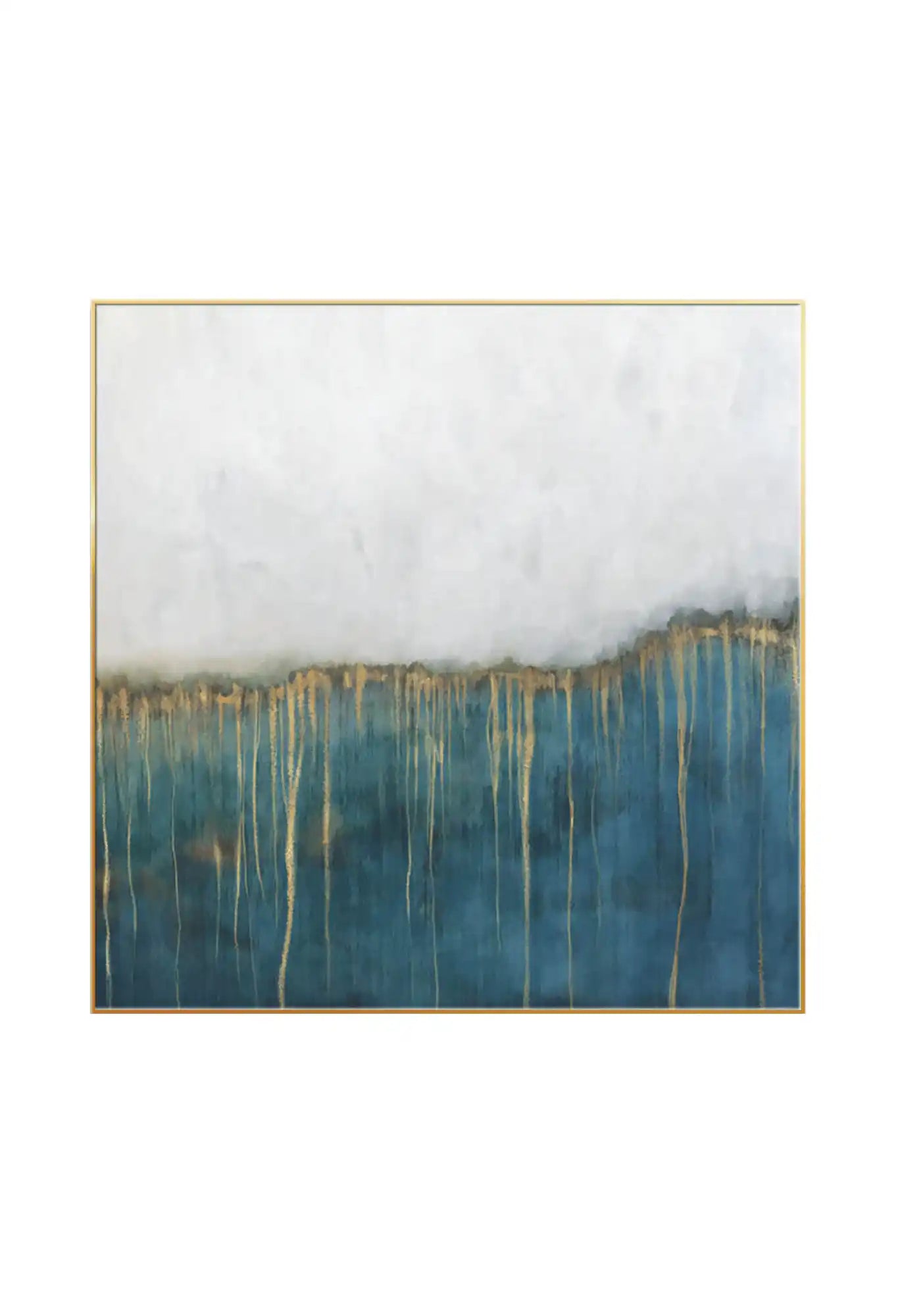 Teal Blue and Gold Abstract Diptych Canvas Print Wall Art | CP042043