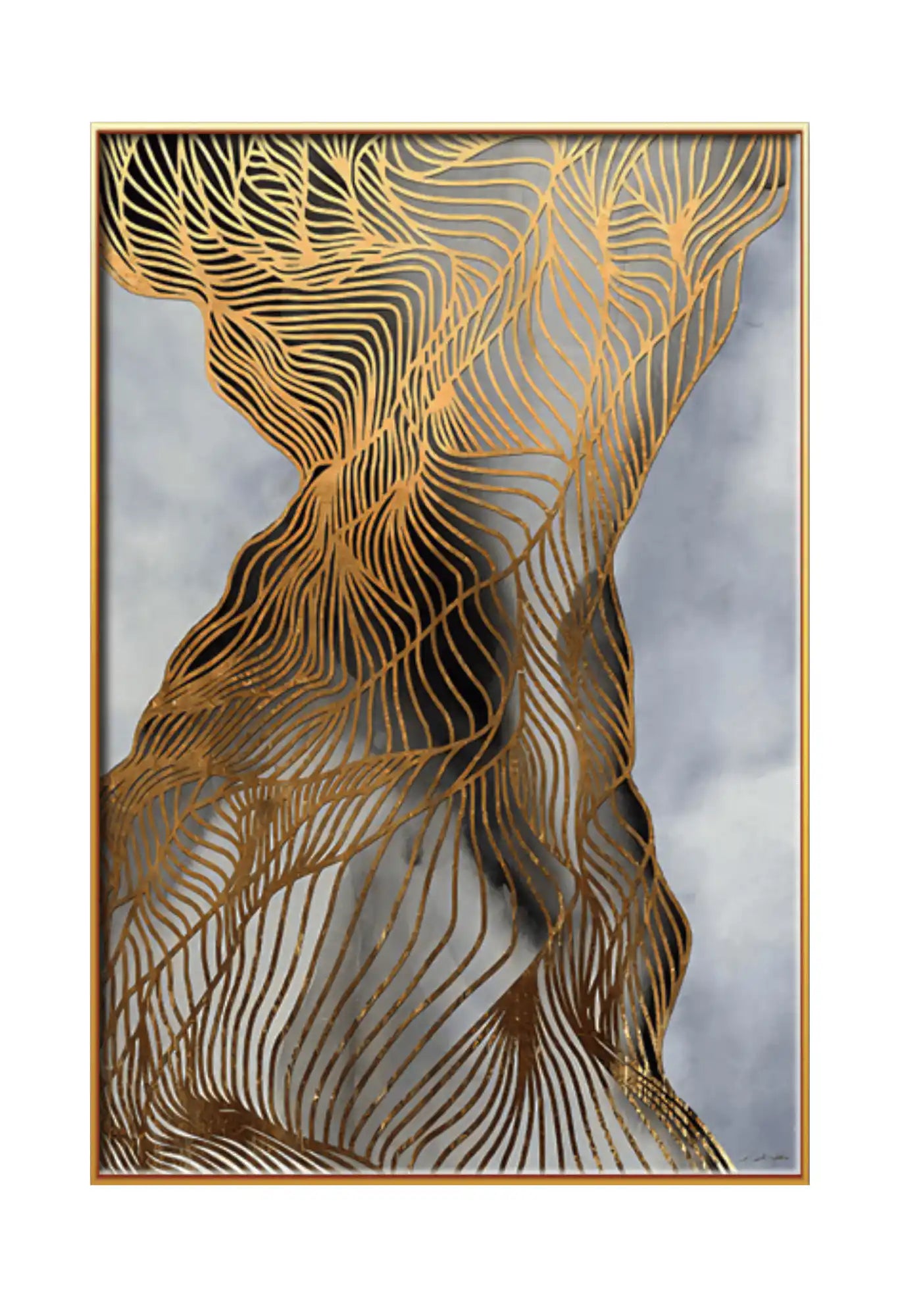 Gold and Grey Abstract Wave Line Art Diptych Canvas Print Wall Art | CP058059
