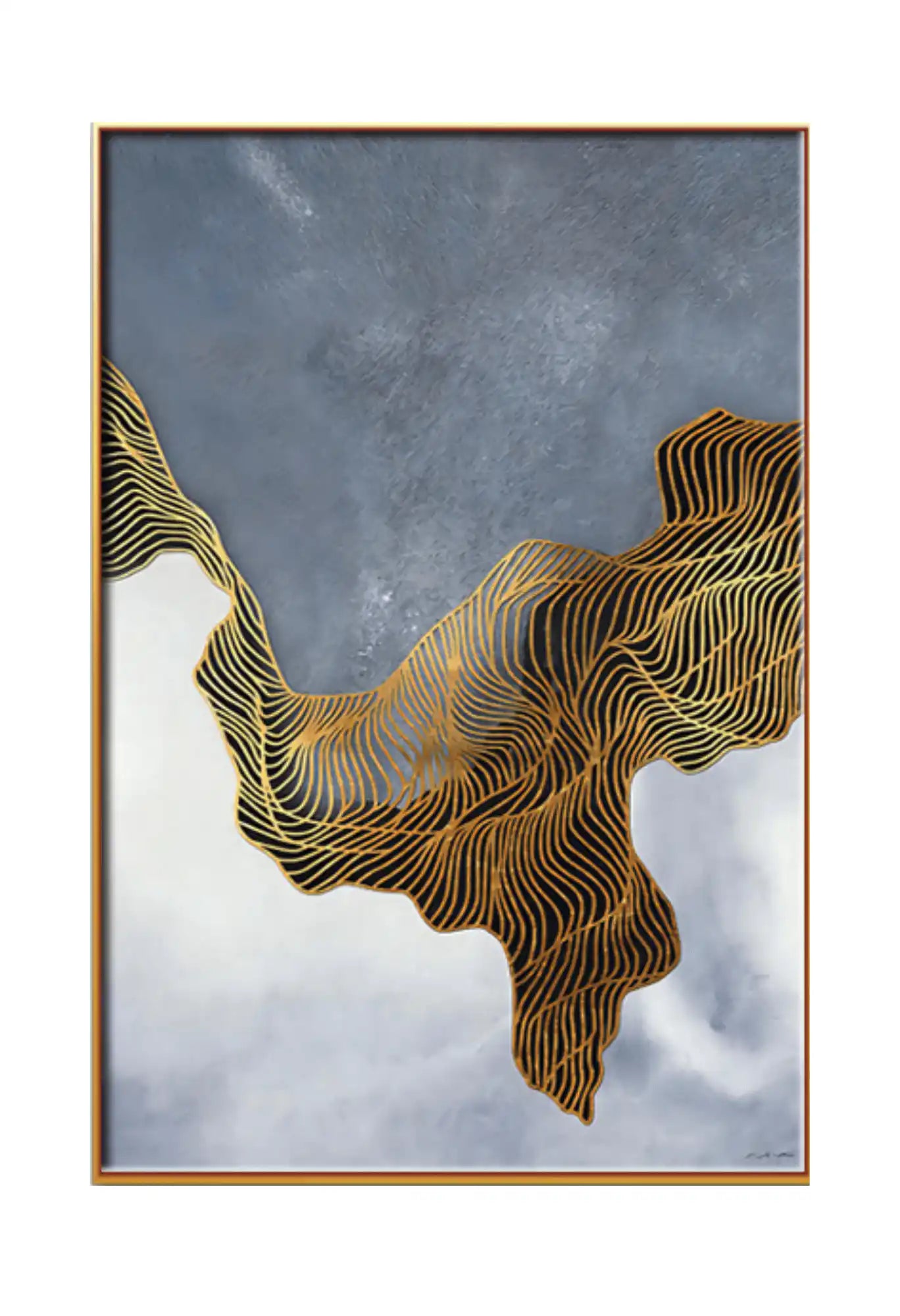Gold and Grey Abstract Wave Line Art Diptych Canvas Print Wall Art | CP058059