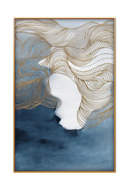 Blue and Gold Abstract Line Art Diptych Canvas Print Wall Art | CP060061