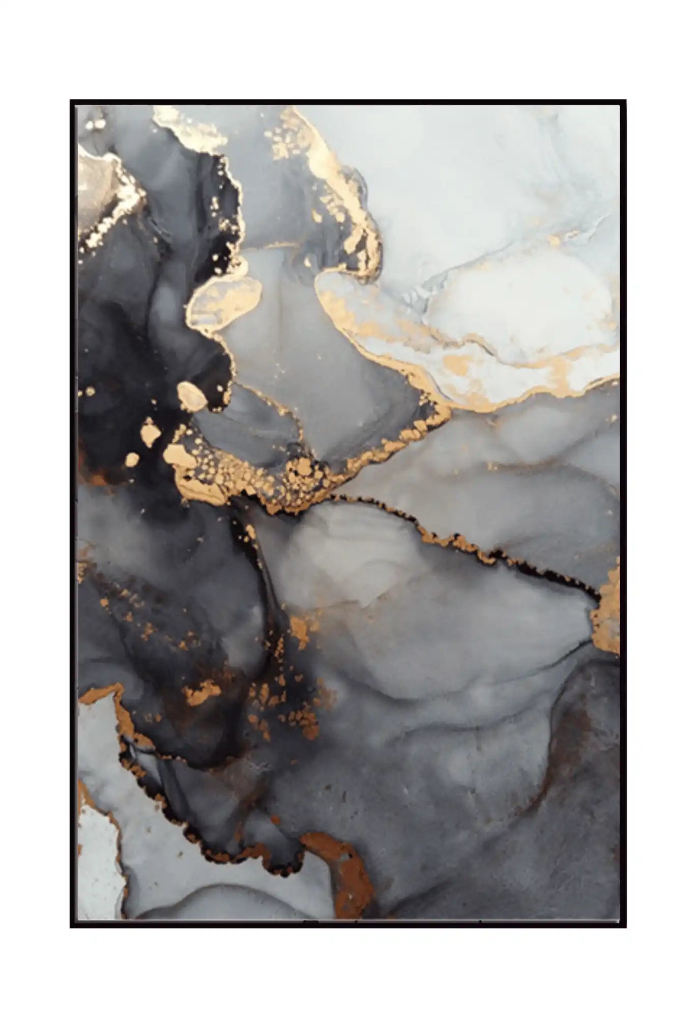 Black Gold and Grey Alcohol Ink Abstract Diptych Canvas Print Wall Art | CP062063