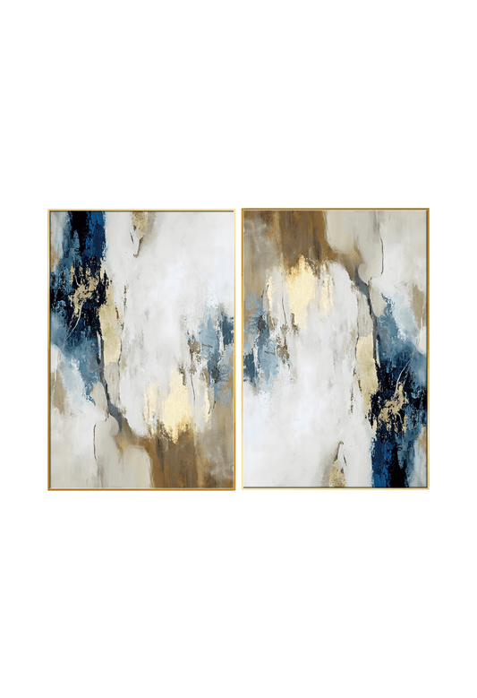 CP064 Abstract Blue, Gold, Brown and White Canvas Prints Wall Decor