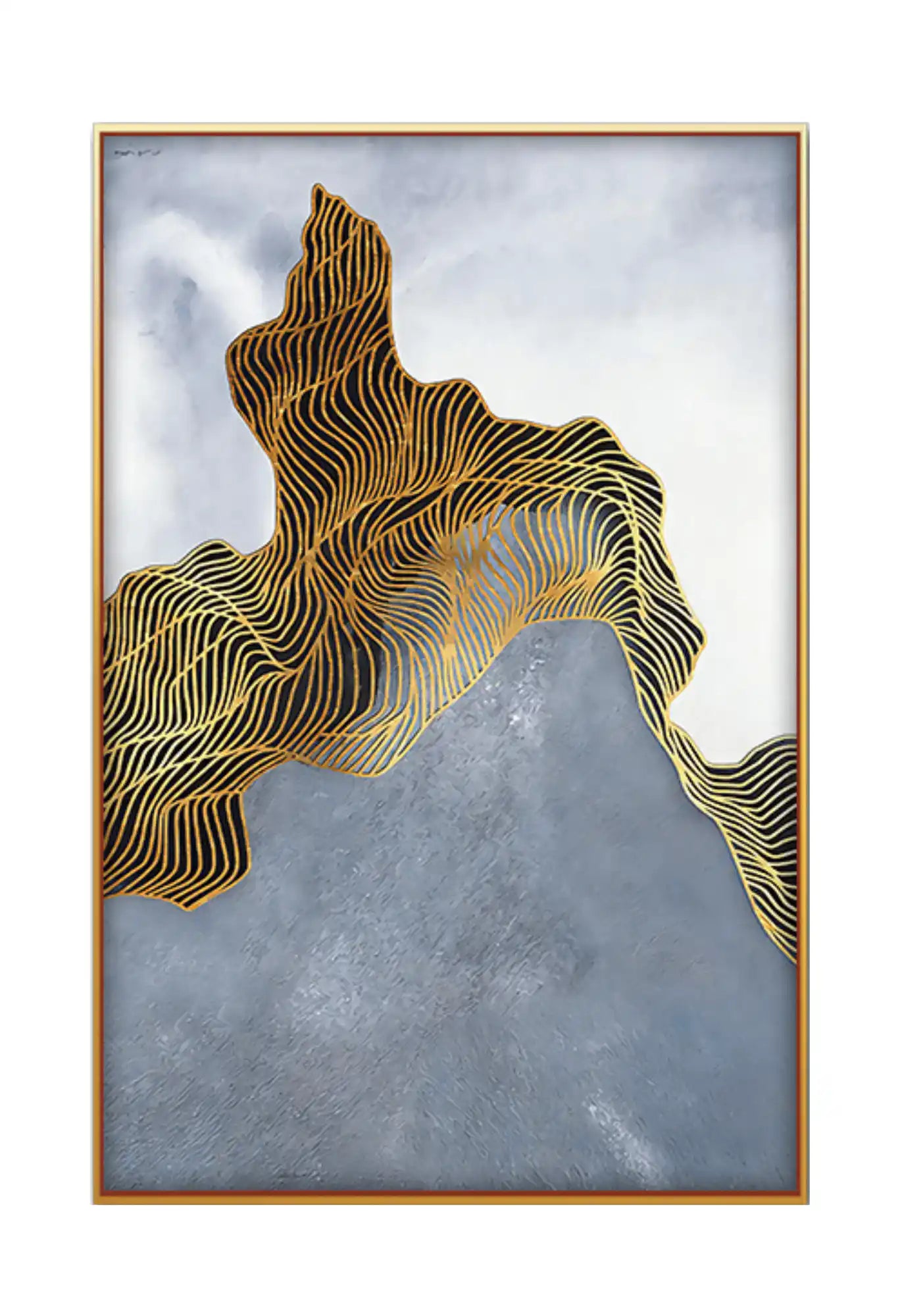 Gold and Grey Abstract Line Art Diptych Canvas Print Wall Art | CP076077