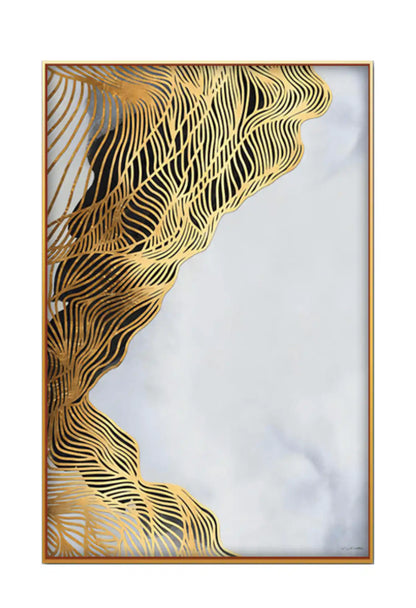 Gold and Grey Abstract Line Art Diptych Canvas Print Wall Art | CP076077