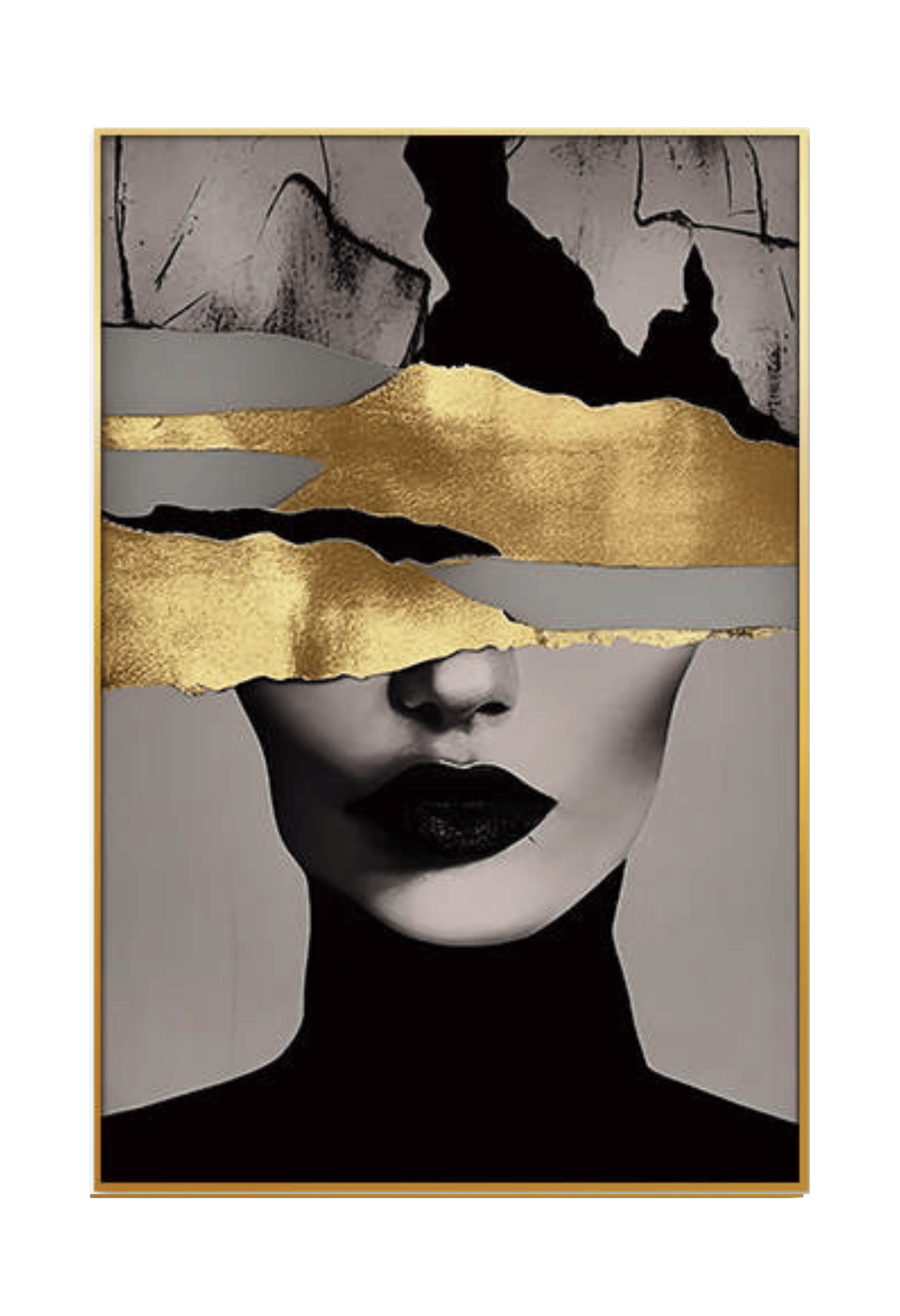 Black Gold and Grey Woman Face Portrait Canvas Print Wall Art 60x90 cm Set Modern Diptych | CP156
