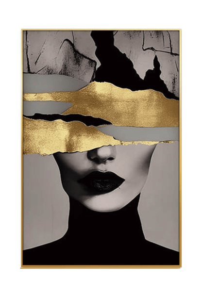 Black Gold and Grey Woman Face Portrait Canvas Print Wall Art 60x90 cm Set Modern Diptych | CP156