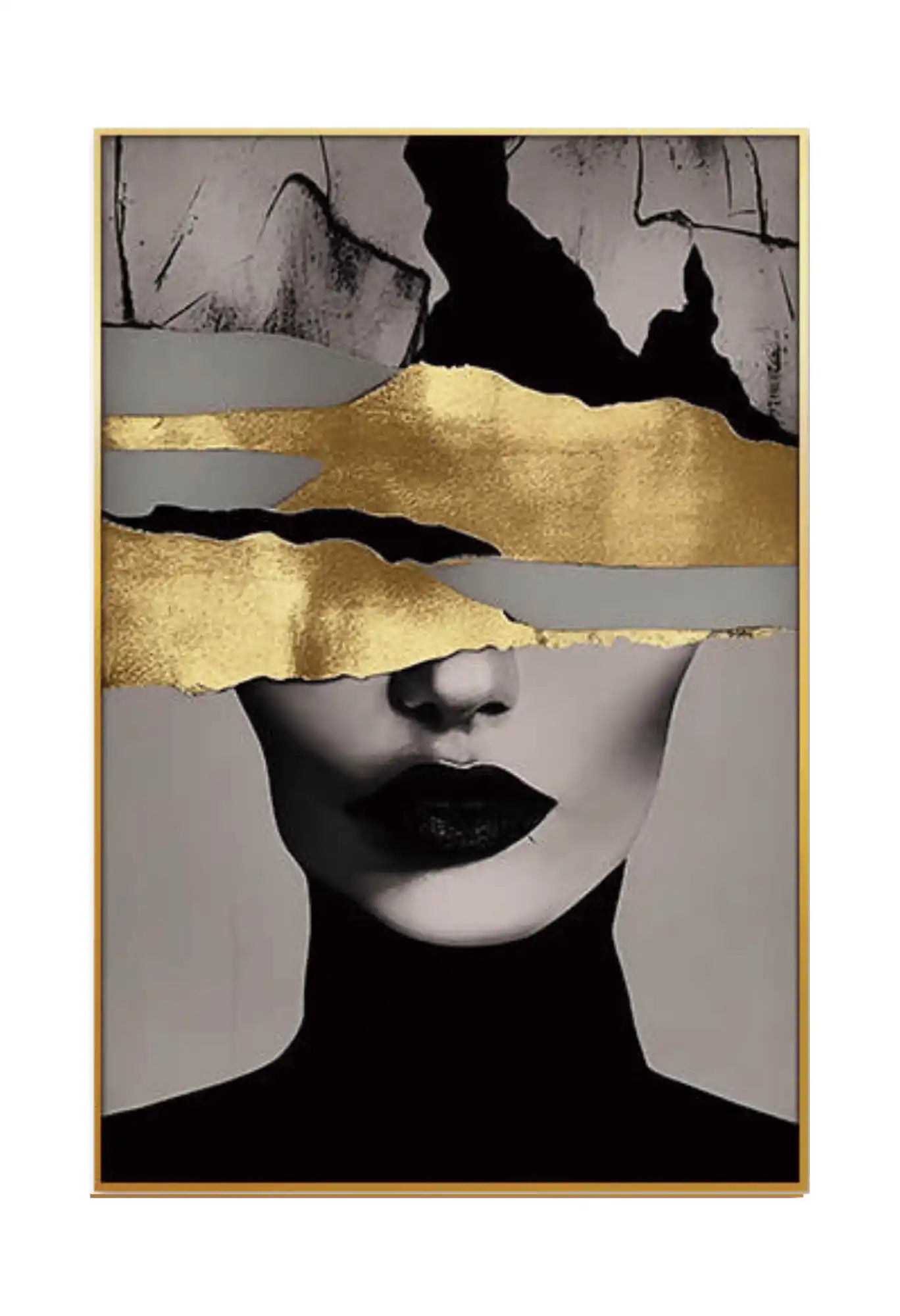 Black Gold and Grey Woman Face Portrait Diptych Canvas Print Wall Art | CP156