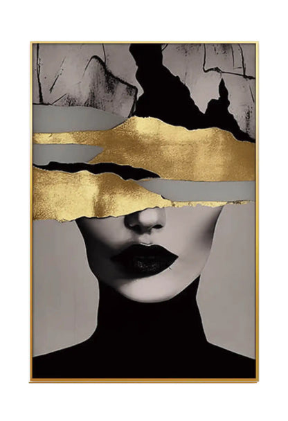 Black Gold and Grey Woman Face Portrait Diptych Canvas Print Wall Art | CP156