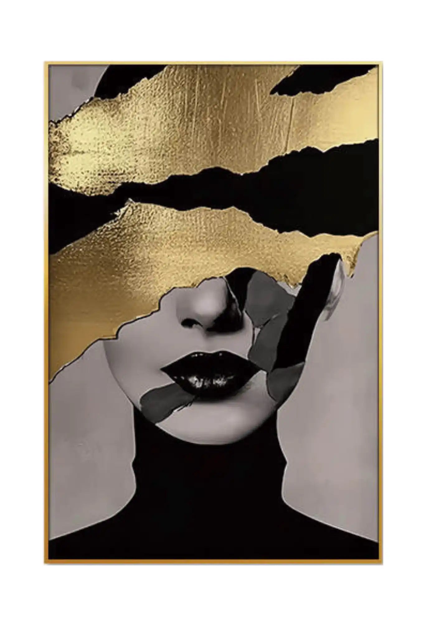 Black Gold and Grey Woman Face Portrait Diptych Canvas Print Wall Art | CP156