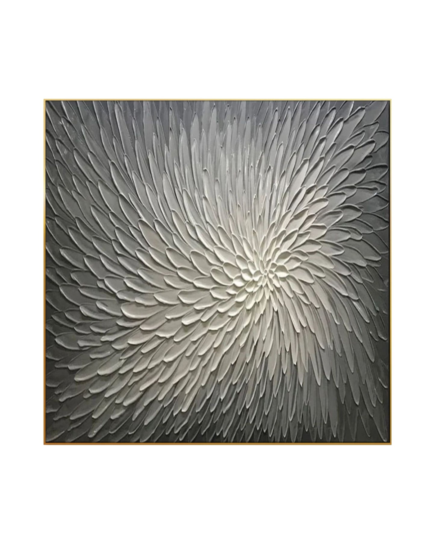 Dark Grey and White Burst Floral Abstract Hand-Painted Canvas Art | HP002