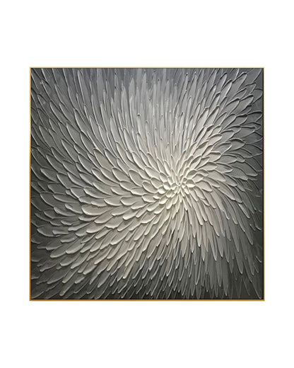 Dark Grey and White Burst Floral Abstract Hand-Painted Canvas Art | HP002