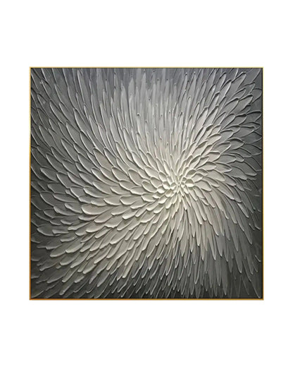 Dark Grey and White Burst Floral Abstract Hand-Painted Canvas Art | HP002