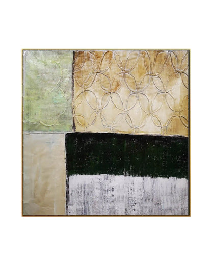 Sage Green and Tan Grid Geometric Abstract Hand-Painted Canvas Art | HP003