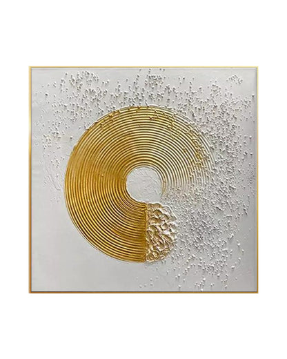 Minimalist White and Gold Crescent Circle Abstract Hand-Painted Canvas Art | HP005