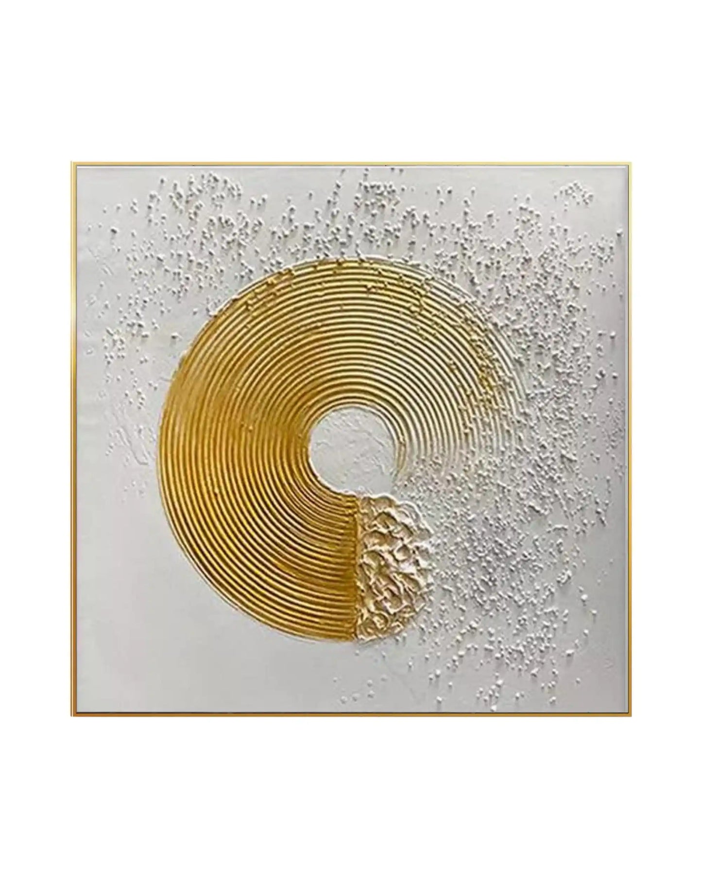 Minimalist White and Gold Crescent Circle Abstract Hand-Painted Canvas Art | HP005