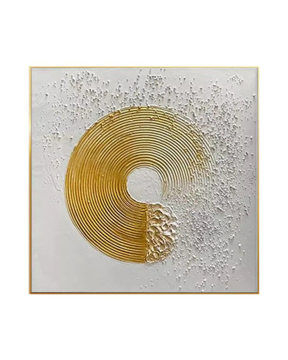 Minimalist White and Gold Crescent Circle Abstract Hand-Painted Canvas Art | HP005