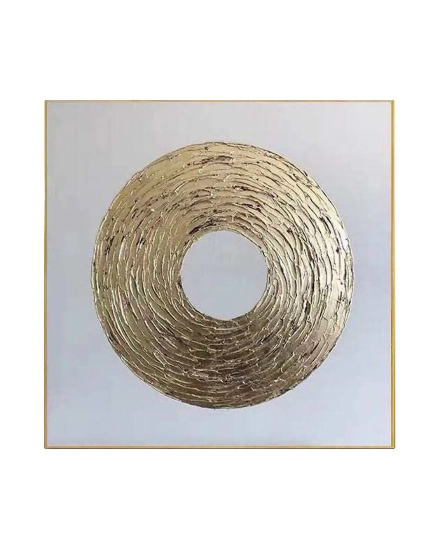 Minimalist White and Gold Geometric Circle Abstract Hand-Painted Canvas Art | HP044