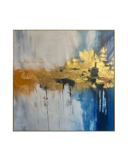 Blue and Gold Horizon Storm Abstract Hand-Painted Canvas Art | HP058