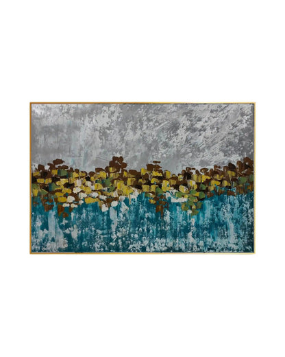Teal and Ochre Landscape Abstract Hand-Painted Canvas Art 75x105 cm | HP012