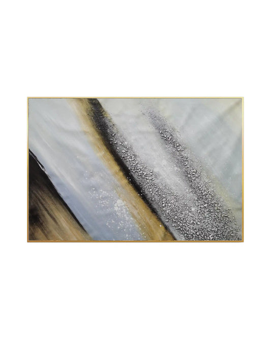 Grey and Ochre Geode Abstract Landscape Hand-Painted Canvas Art | HP056