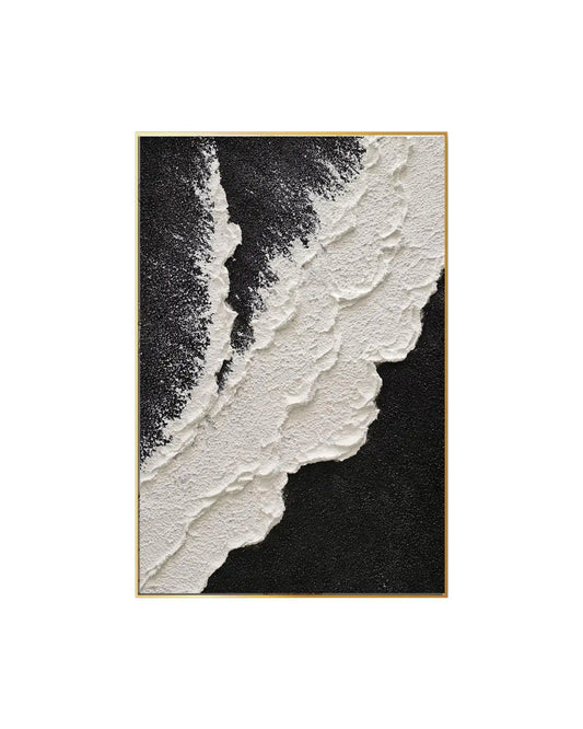 Black and White Wave Abstract Landscape Hand-Painted Canvas Art | HP057