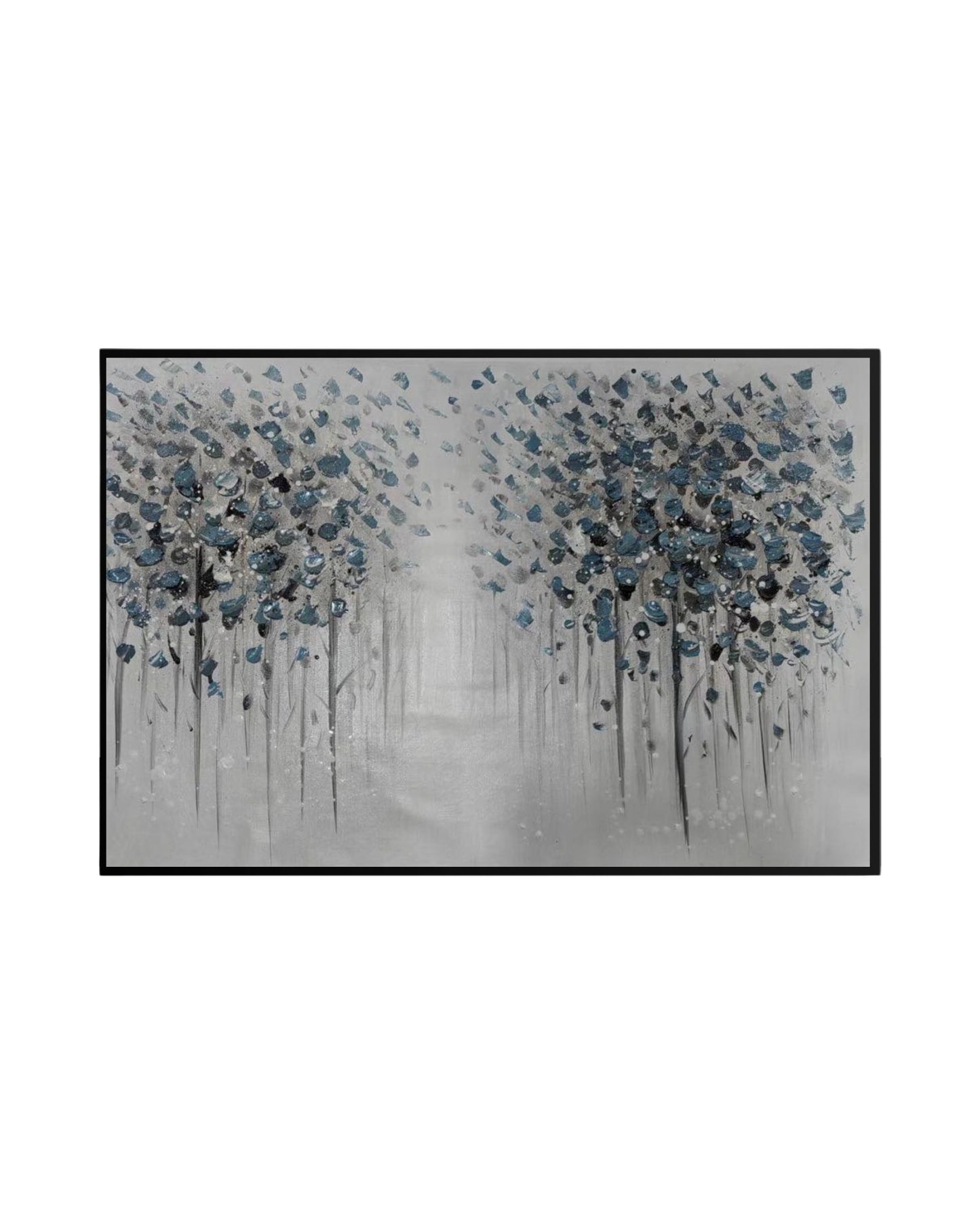 Muted Grey and Charcoal Forest Abstract Landscape Hand-Painted Canvas Art | HP014