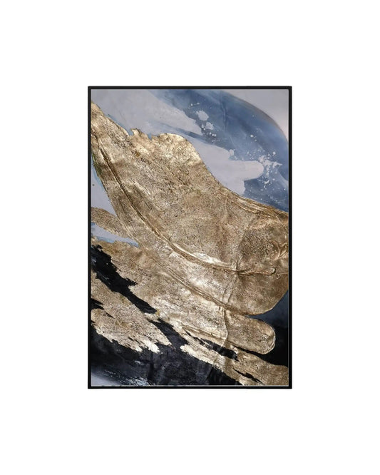 Blue-Grey and Gold Wave Abstract Landscape Hand-Painted Canvas Art | HP017