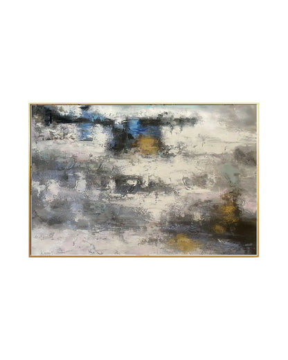Muted Blue and Gold Abstract Storm Landscape Hand-Painted Canvas Art | HP033
