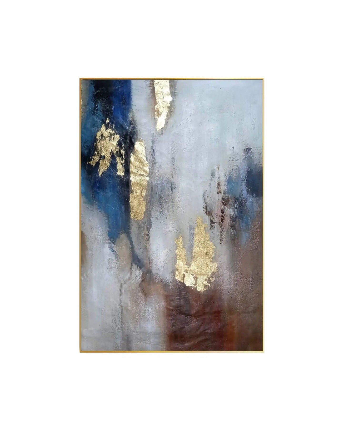 Metallic Gold Navy and Brown Fluid Fluid Abstract Hand-Painted Canvas Art | HP026