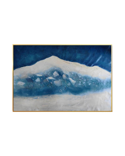 Deep Blue and White Geode Abstract Landscape Hand-Painted Canvas Art | HP016