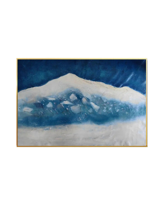 Deep Blue and White Geode Abstract Landscape Hand-Painted Canvas Art | HP016