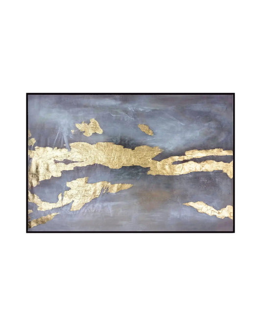 Dark Grey and Gold Abstract Storm Landscape Hand-Painted Canvas Art |HP020