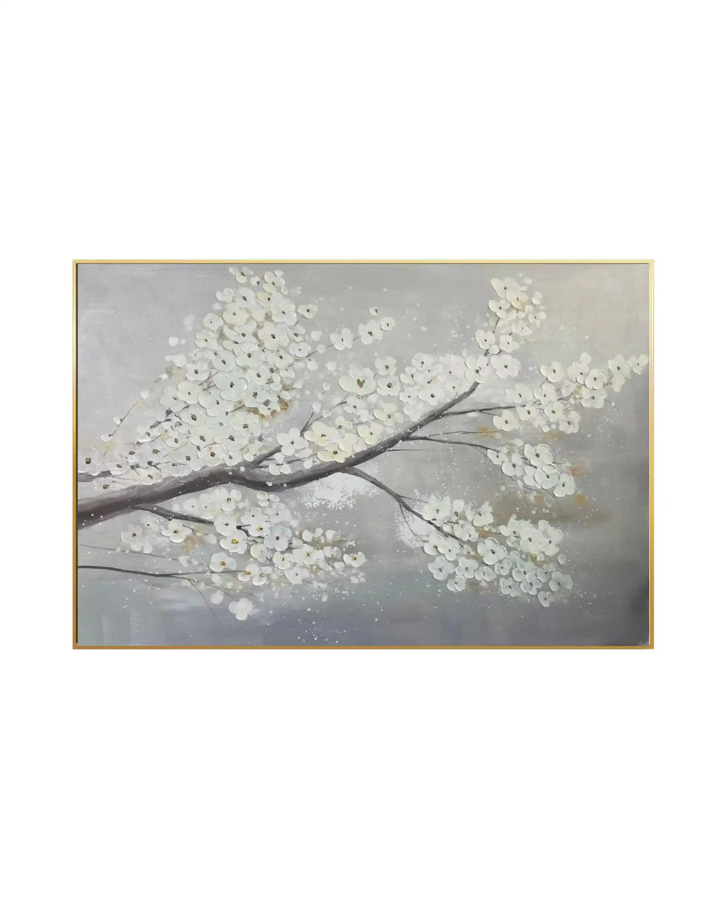 White Cherry Blossoms Grey Landscape Hand-Painted Canvas Art | HP047