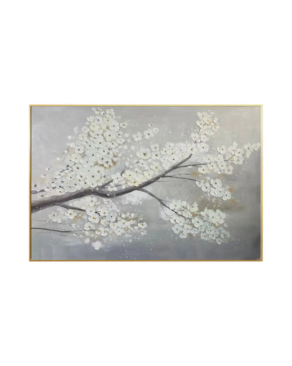 White Cherry Blossoms Grey Landscape Hand-Painted Canvas Art | HP047