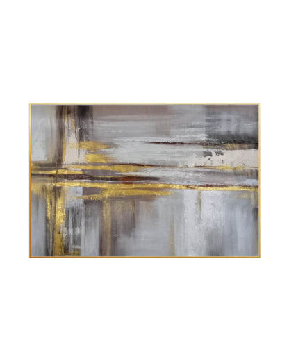 Metallic Gold Grid Abstract Cross Hand-Painted Canvas Art | HP021