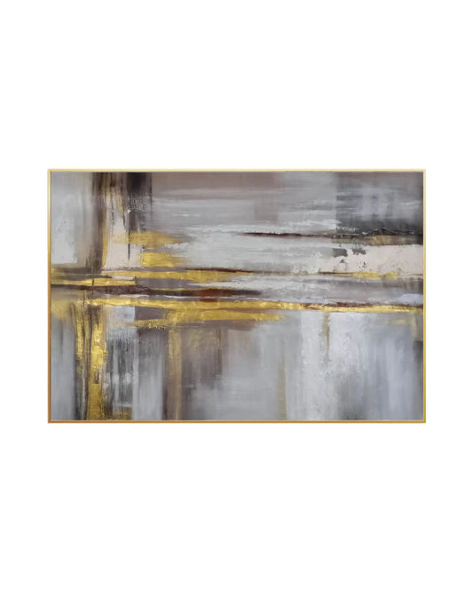 Gold Grid Abstract Cross Hand-Painted Canvas Art | HP021