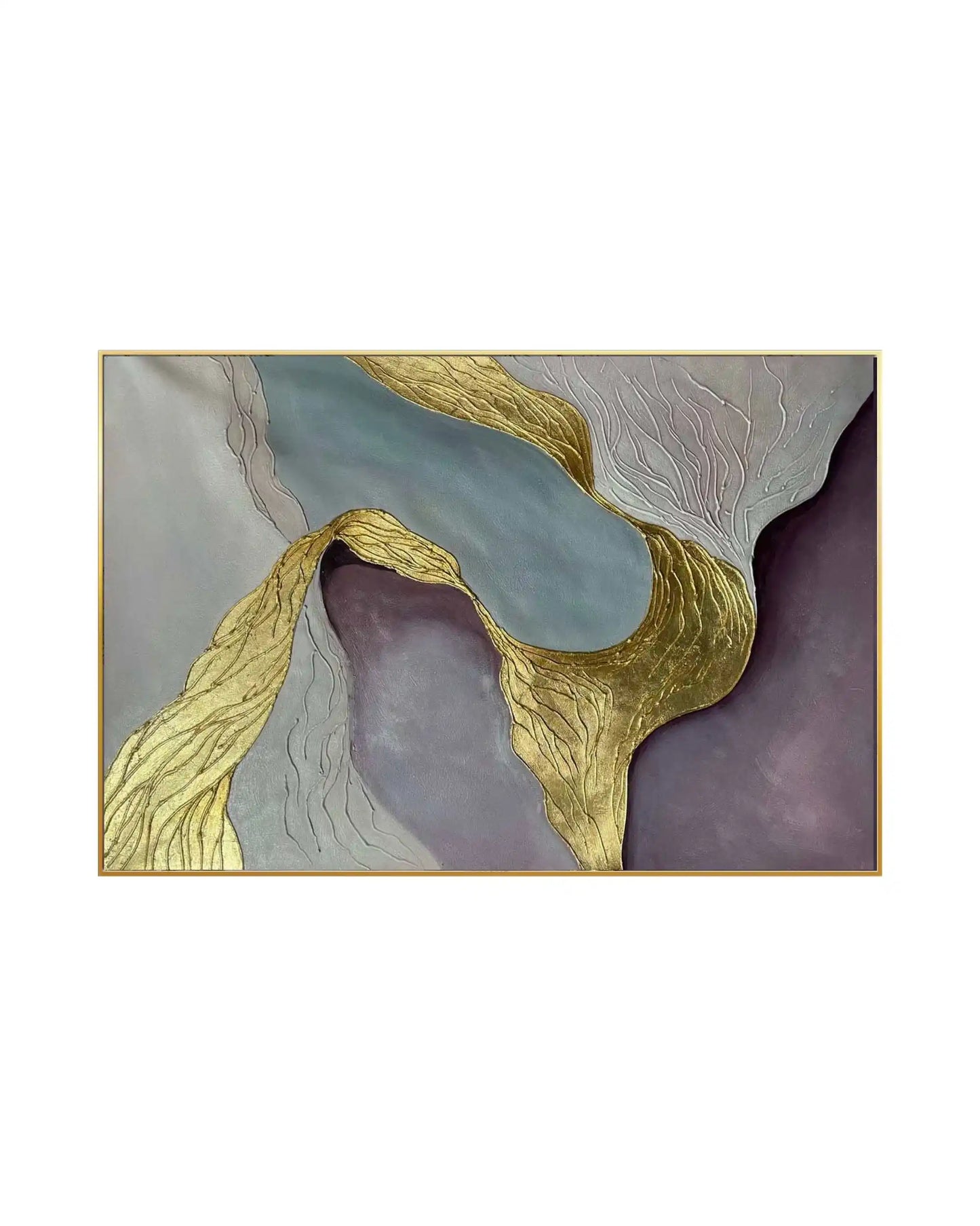 Fluid Geode Waves Hand-Painted Metallic Gold Canvas Wall Art | HP027