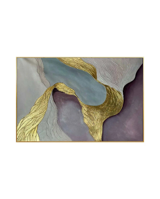 Fluid Geode Waves Hand-Painted Metallic Gold Canvas Wall Art | HP027