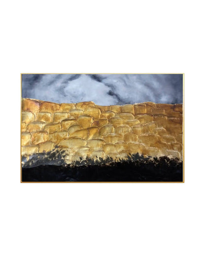 Metallic Gold Textured Brick Wall Original Hand-Painted Canvas Art | HP046