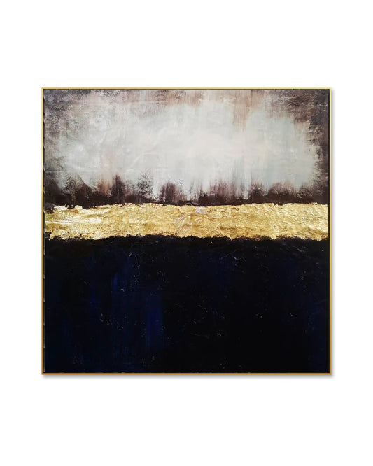 Dark Blue and Gold Horizon Storm Abstract Hand-Painted Canvas Art | HP001