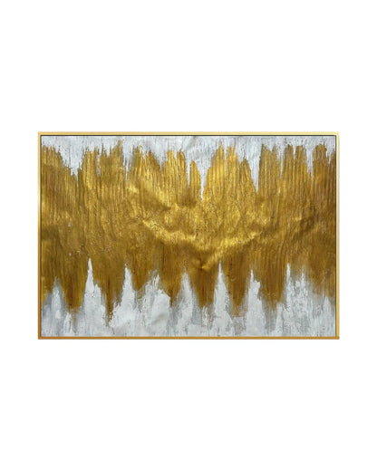 Metallic Gold Grey and White Abstract Dripping Peaks Hand-Painted Canvas Art | HP018