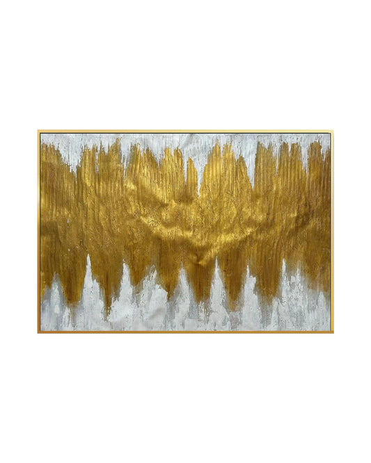 Metallic Gold Grey and White Abstract Dripping Peaks Hand-Painted Canvas Art | HP018