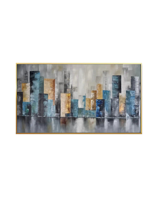 Abstract Colorful Cityscape Skyline Hand-Painted Canvas Wall Art | HP045