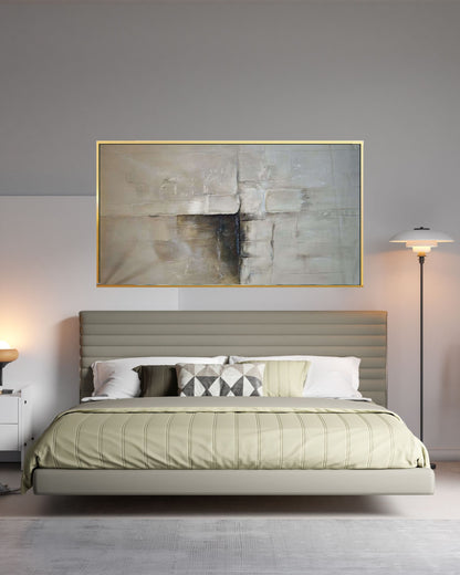 Muted Slate Abstract Blocks Hand-Painted Canvas Wall Art | HP063