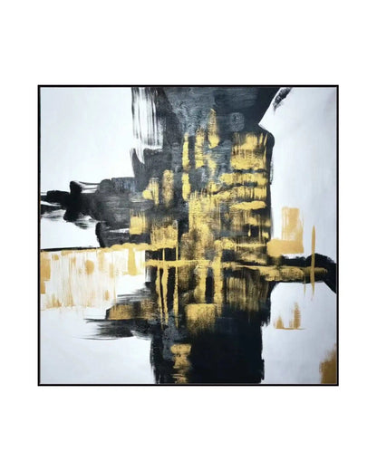 Black and Gold Crossroads Abstract Hand-Painted Canvas Art | HP039