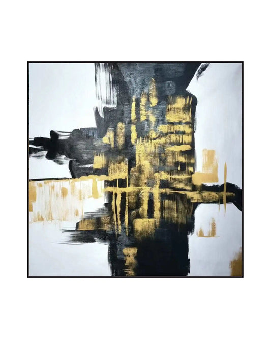 Black and Gold Crossroads Abstract Hand-Painted Canvas Art | HP039