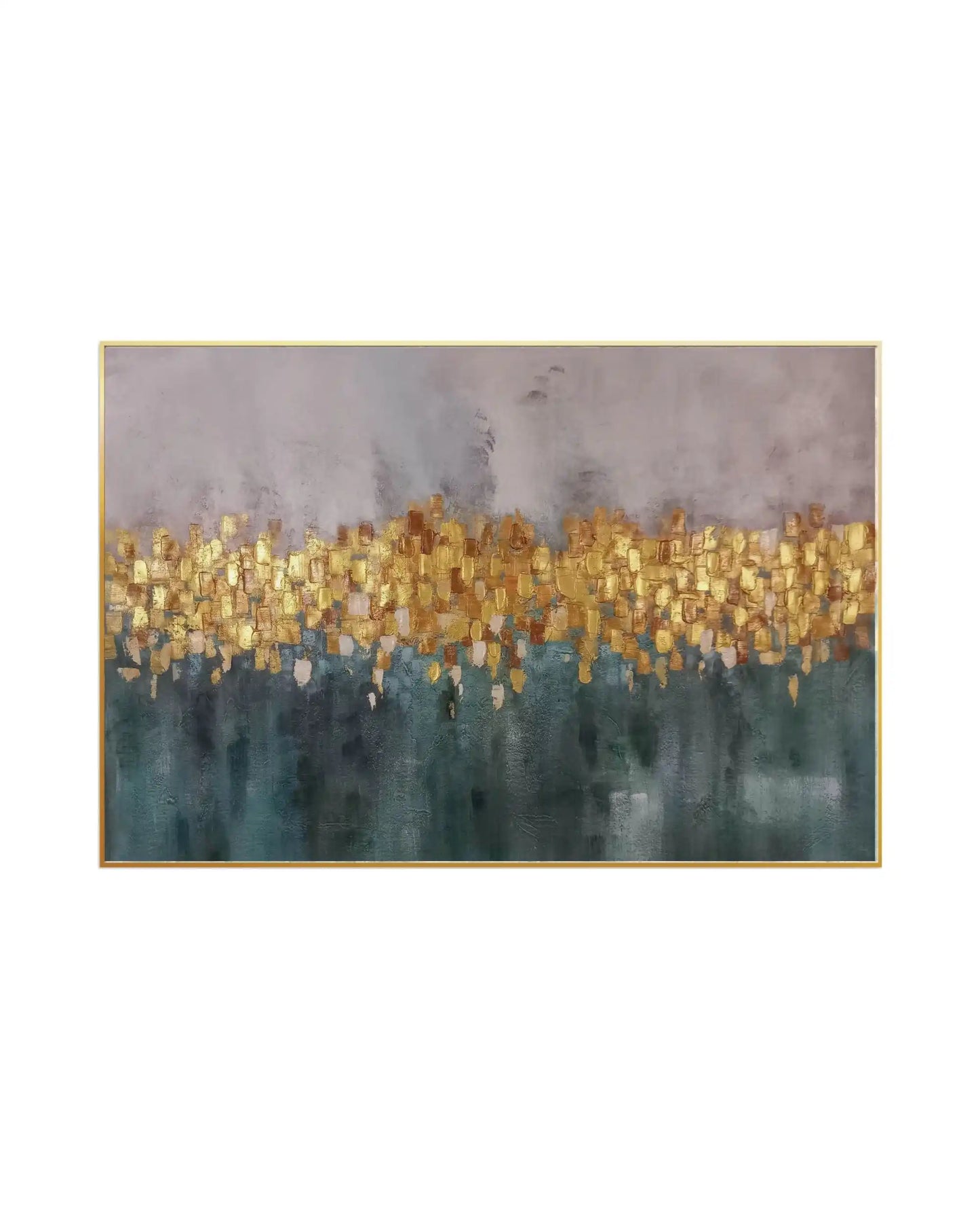 Muted Grey and Teal Horizon Line Abstract Hand-Painted Canvas Art | HP019