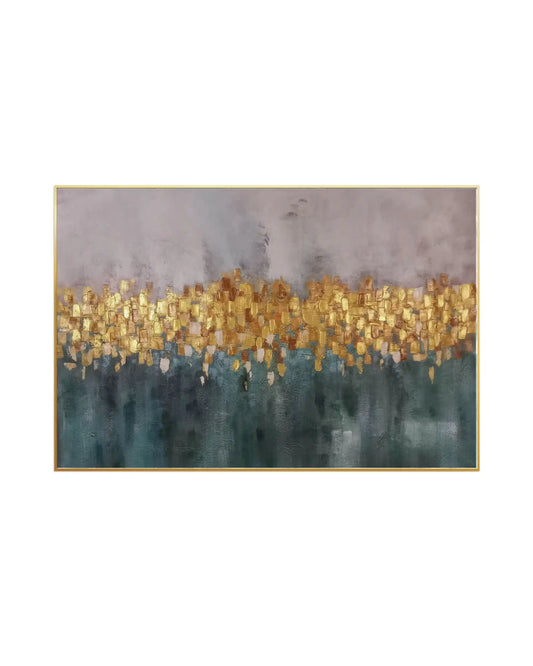 Muted Grey and Teal Horizon Line Abstract Hand-Painted Canvas Art | HP019
